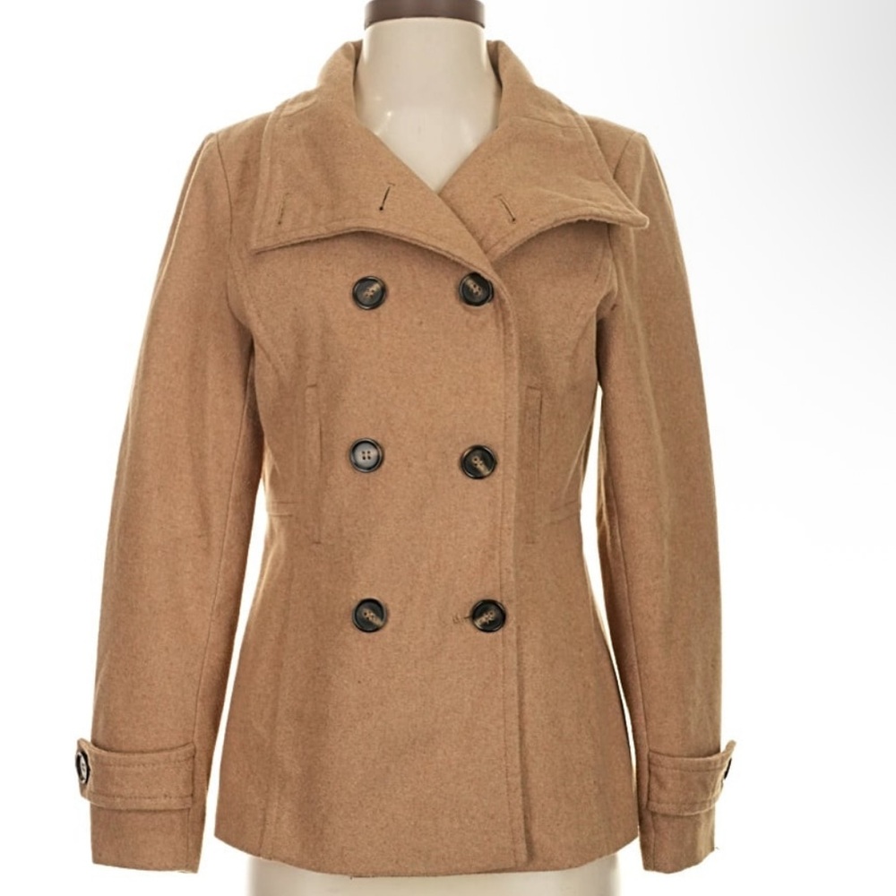 🍒 Thread & Supply - Women's Double-Breasted Camel Wool Blend Coat